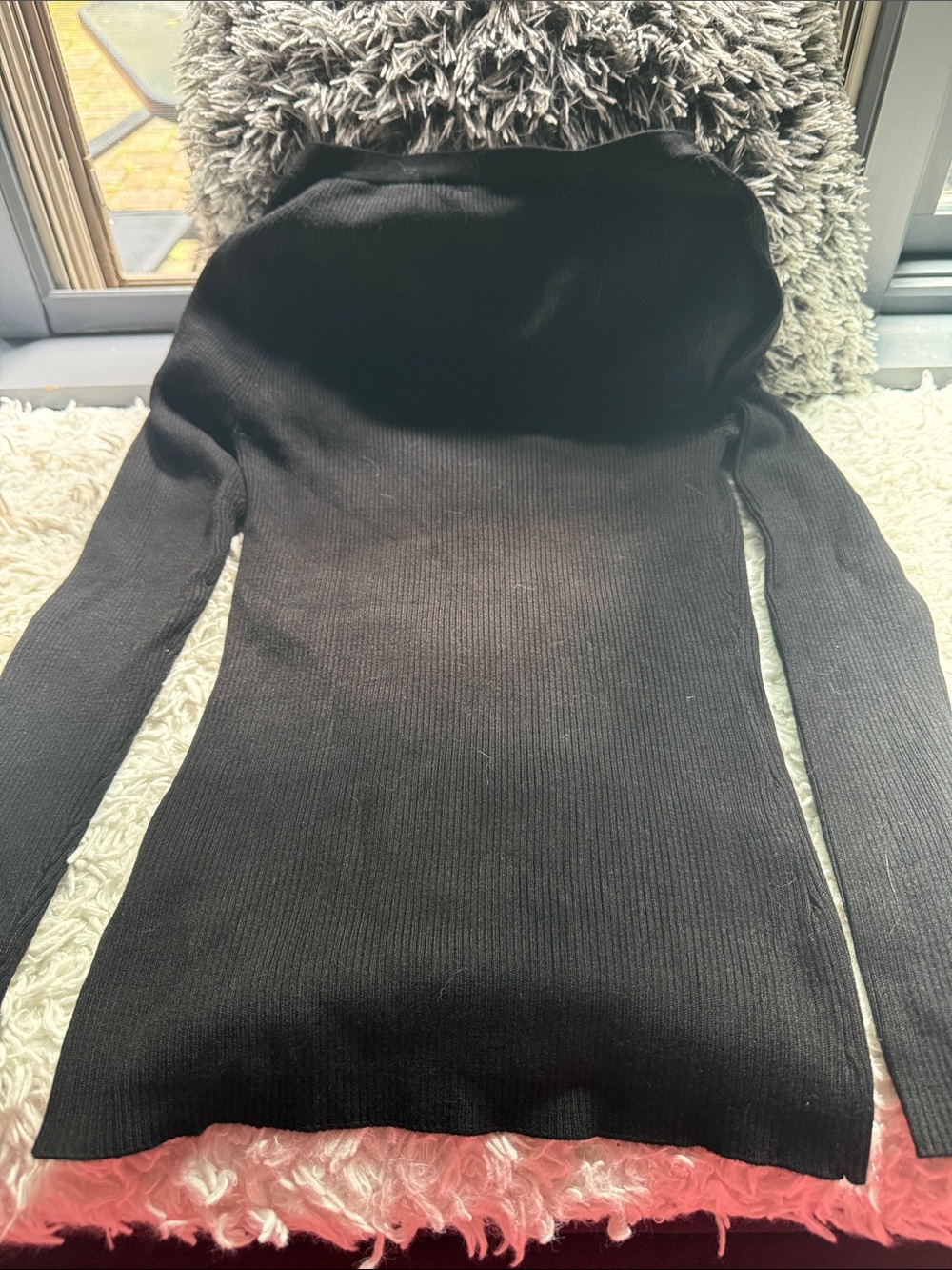 bebe Black Ribbed Rhinestone Logo Keyhole Sweater - Picture 5 of 5